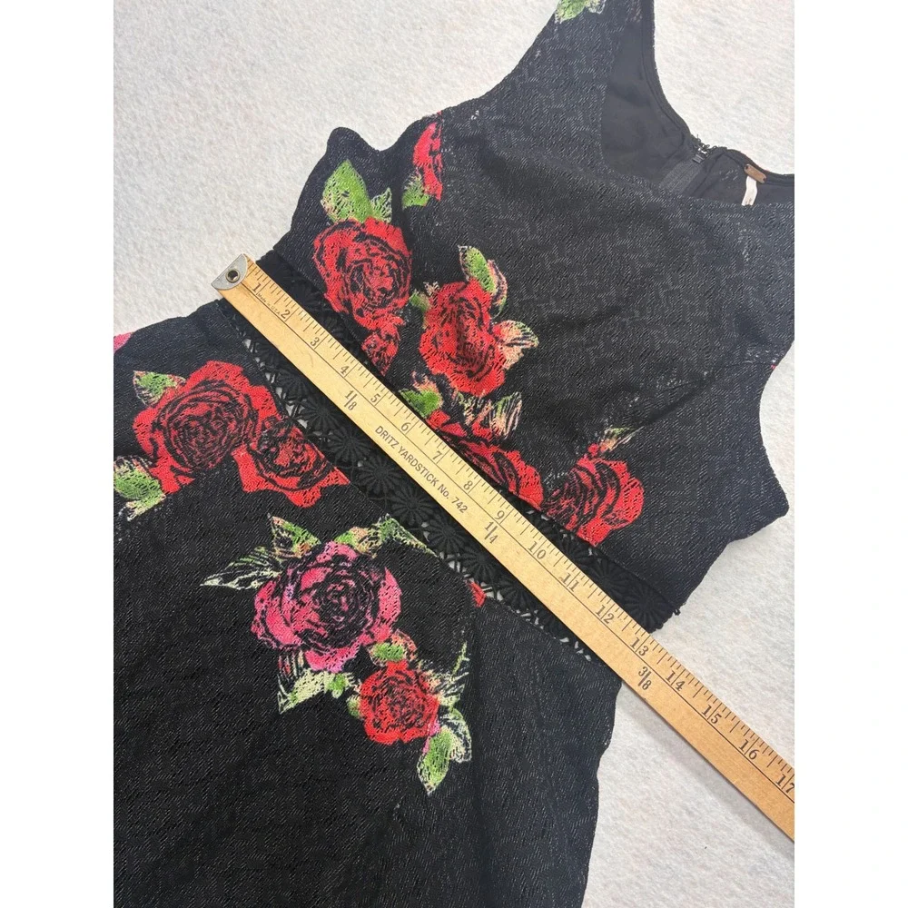Free People Modern Fit Flare Whimsigoth Goth Rose Lace Waist - 0 Black Red